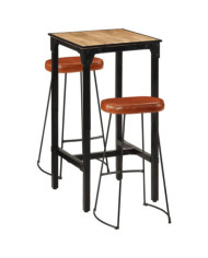 Ensemble de bar 3 pcs bois de manguier brut massif et métal | Mobilier & Déco