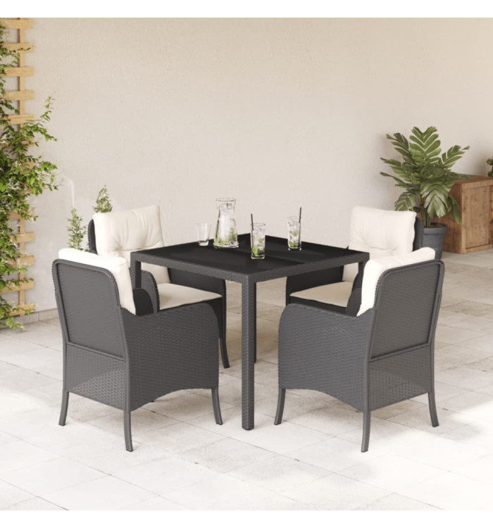 Ensemble à manger de jardin coussins 5pcs Noir Résine tressée | Mobilier & Déco