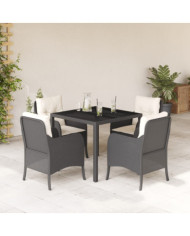 Ensemble à manger de jardin coussins 5pcs Noir Résine tressée | Mobilier & Déco
