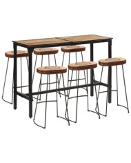 Ensemble de bar 7 pcs bois de manguier brut massif et métal | Mobilier & Déco