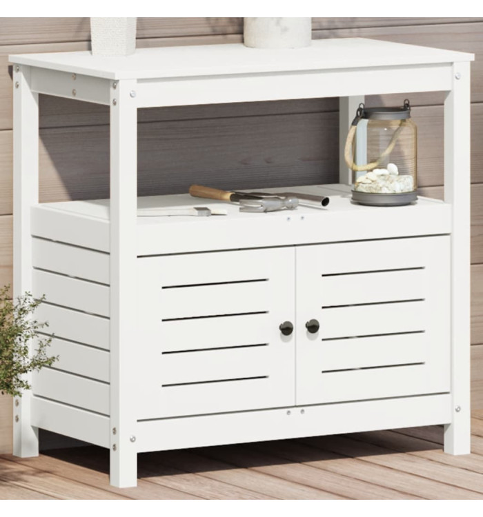 Table de rempotage avec étagères blanc bois massif de pin | Mobilier & Déco