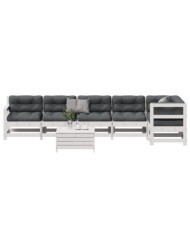 Salon de jardin 7 pcs avec coussins blanc bois de pin massif | Mobilier & Déco