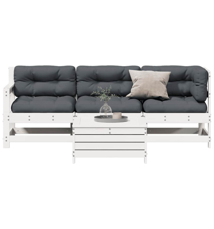 Salon de jardin 4 pcs avec coussins blanc bois de pin massif | Mobilier & Déco