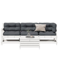 Salon de jardin 4 pcs avec coussins blanc bois de pin massif | Mobilier & Déco