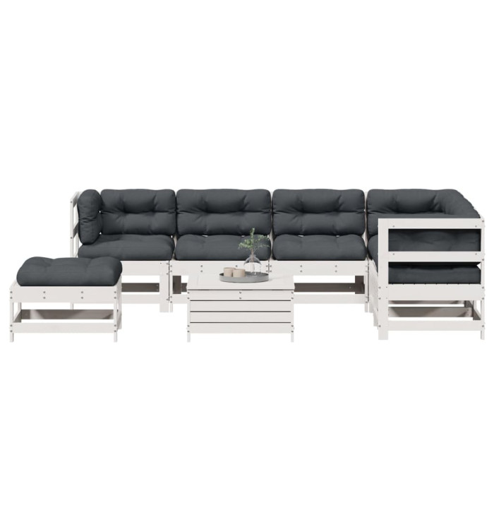 Salon de jardin avec coussins 8 pcs blanc bois de pin massif | Mobilier & Déco