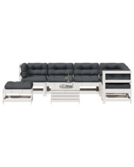 Salon de jardin avec coussins 8 pcs blanc bois de pin massif | Mobilier & Déco