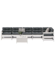 Salon de jardin 7 pcs avec coussins blanc bois de pin massif | Mobilier & Déco