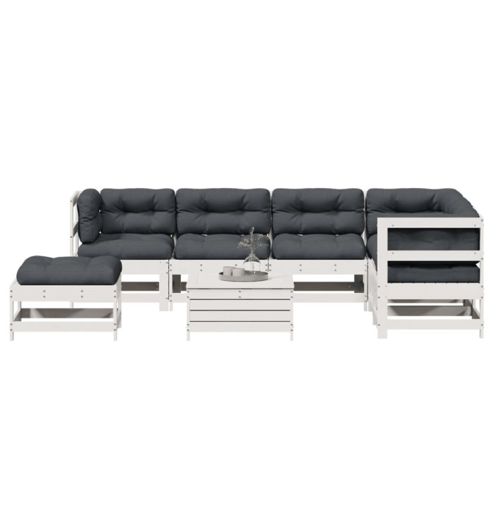 Salon de jardin avec coussins 8 pcs blanc bois de pin massif | Mobilier & Déco