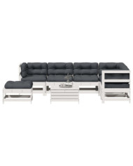 Salon de jardin avec coussins 8 pcs blanc bois de pin massif | Mobilier & Déco