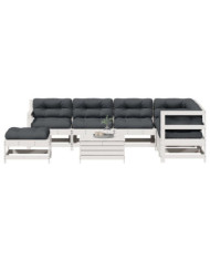 Salon de jardin avec coussins 8 pcs blanc bois de pin massif | Mobilier & Déco
