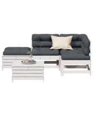 Salon de jardin 5 pcs avec coussins blanc bois massif de pin | Mobilier & Déco
