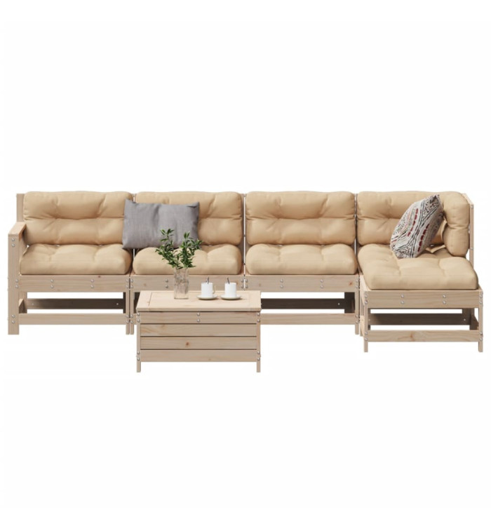 Salon de jardin 6 pcs avec coussins Bois de pin massif | Mobilier & Déco
