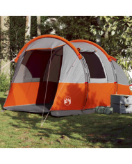 Tente de camping tunnel 4 personnes gris et orange imperméable | Mobilier & Déco