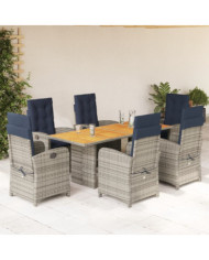 Ensemble à manger de jardin et coussins 7 pcs beige poly rotin | Mobilier & Déco