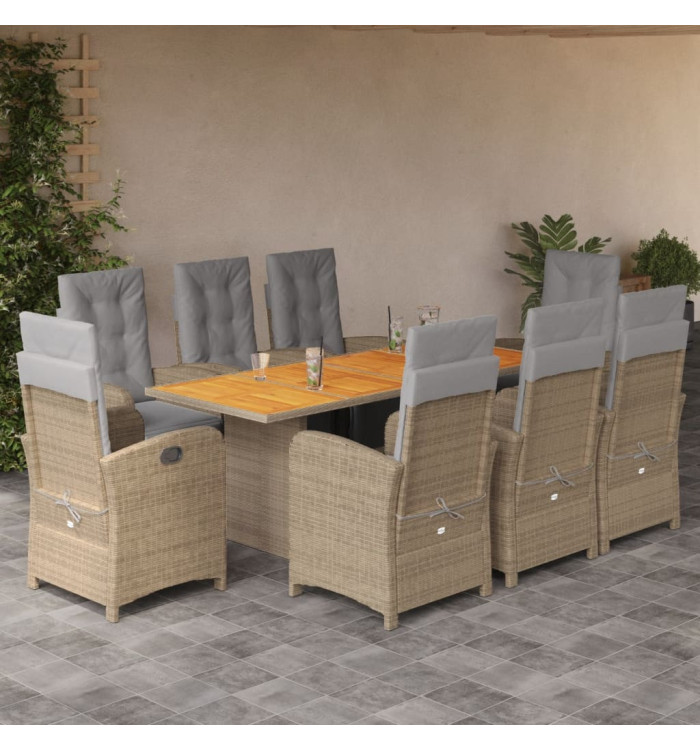 Ensemble à manger de jardin et coussins 9 pcs beige Poly rotin | Mobilier & Déco