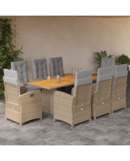 Ensemble à manger de jardin et coussins 9 pcs beige Poly rotin | Mobilier & Déco