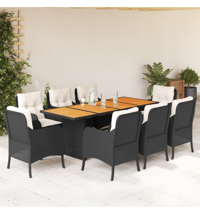 Ensemble à manger de jardin 9pcs coussins noir résine tressée | Mobilier & Déco
