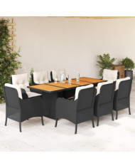 Ensemble à manger de jardin 9pcs coussins noir résine tressée | Mobilier & Déco