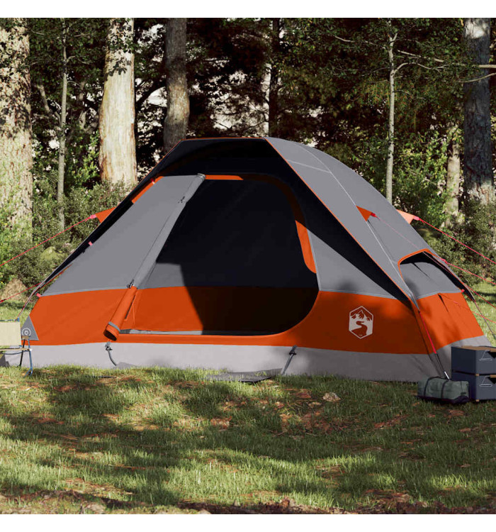Tente familiale à dôme 6 personnes gris et orange imperméable | Mobilier & Déco
