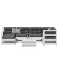 Salon de jardin 7 pcs avec coussins blanc bois de pin massif | Mobilier & Déco