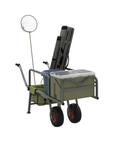 Chariot de pêche vert avec 2 roues acier enduit de poudre | Mobilier & Déco