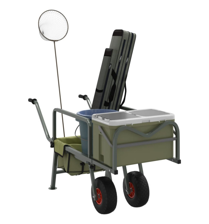 Chariot de pêche vert avec 2 roues acier enduit de poudre | Mobilier & Déco