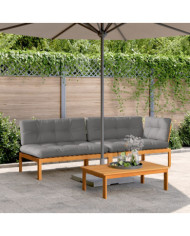 Salon palette de jardin avec coussins 3pcs bois d'acacia massif | Mobilier & Déco