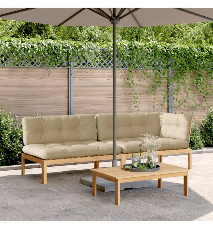 Salon palette de jardin avec coussins 3pcs bois d'acacia massif | Mobilier & Déco