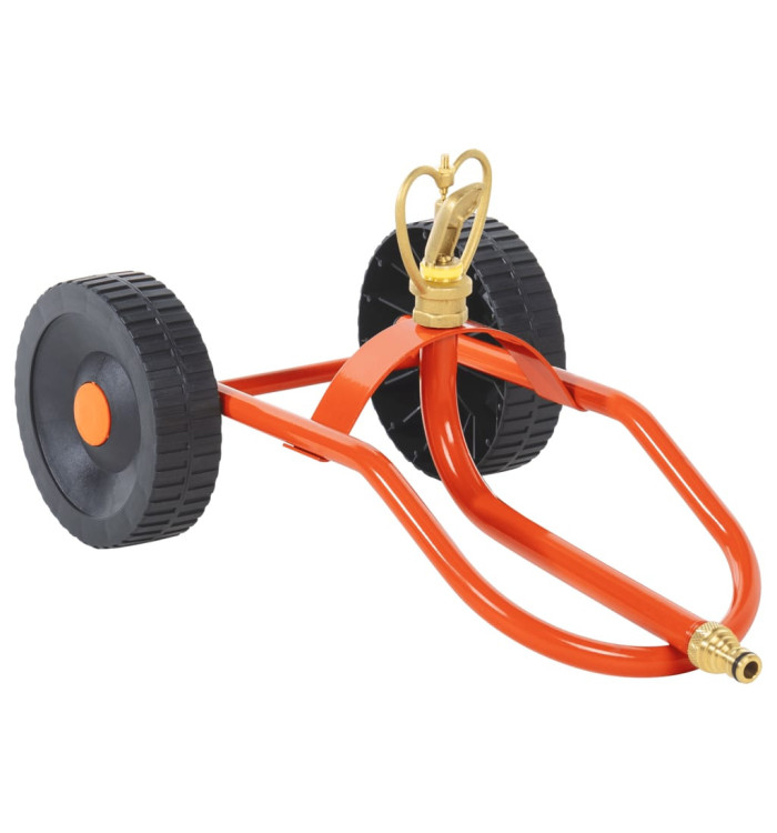 Traîneau d’arrosage sur roues avec tête rotative en acier rouge | Mobilier & Déco