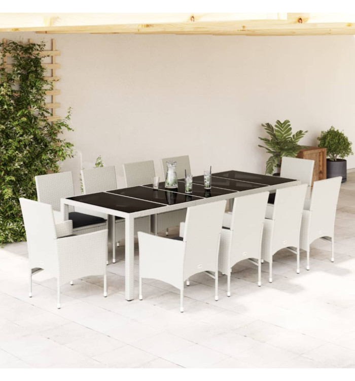 Ensemble à manger de jardin et coussins 11pcs blanc rotin verre | Mobilier & Déco