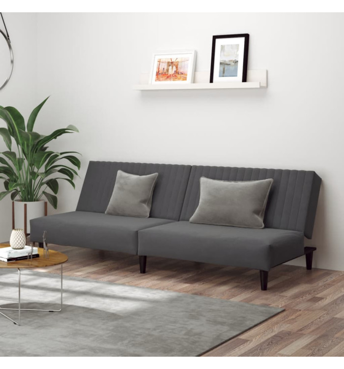 Canapé-lit à 2 places gris foncé velours | Mobilier & Déco