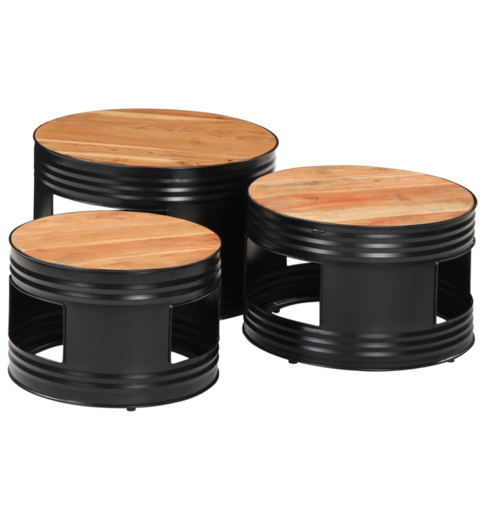 Tables de bar forme tambour 3 pcs bois massif d'acacia | Mobilier & Déco