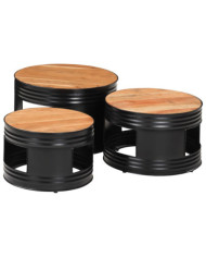 Tables de bar forme tambour 3 pcs bois massif d'acacia | Mobilier & Déco