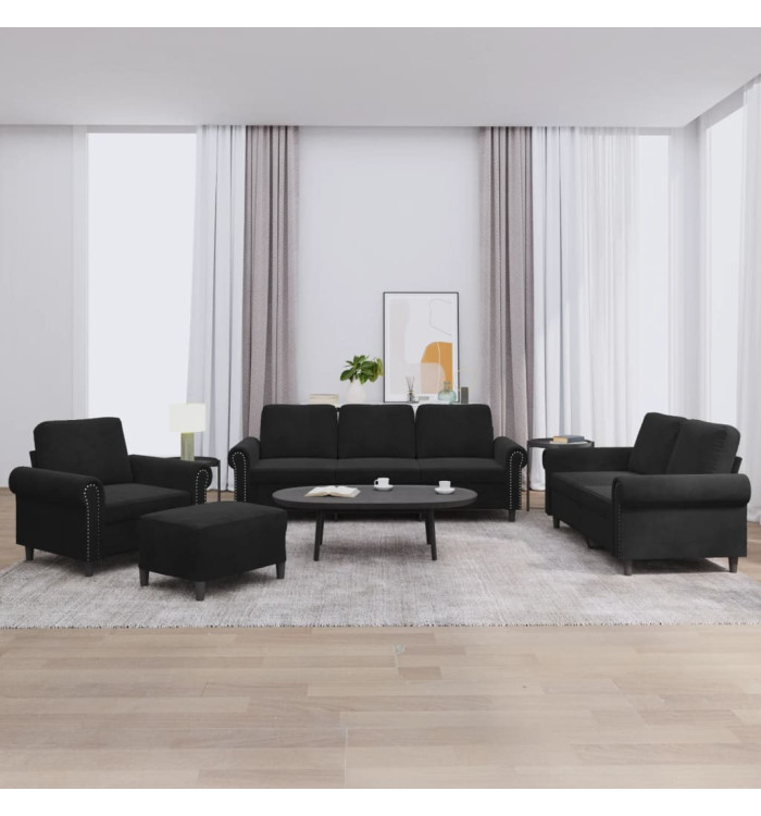 Ensemble de canapés 4 pcs avec coussins Noir Velours | Mobilier & Déco