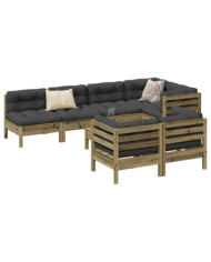 Salon de jardin 8 pcs avec coussins bois de pin imprégné | Mobilier & Déco