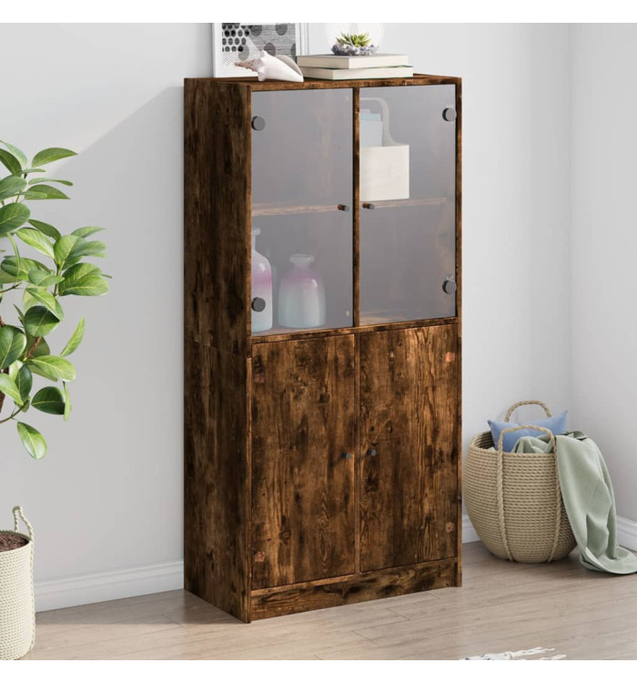 Buffet haut avec portes chêne fumé 68x37x142 cm bois ingénierie | Mobilier & Déco