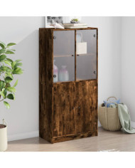 Buffet haut avec portes chêne fumé 68x37x142 cm bois ingénierie | Mobilier & Déco