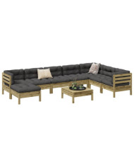 Salon de jardin avec coussins 9 pcs bois de pin imprégné | Mobilier & Déco