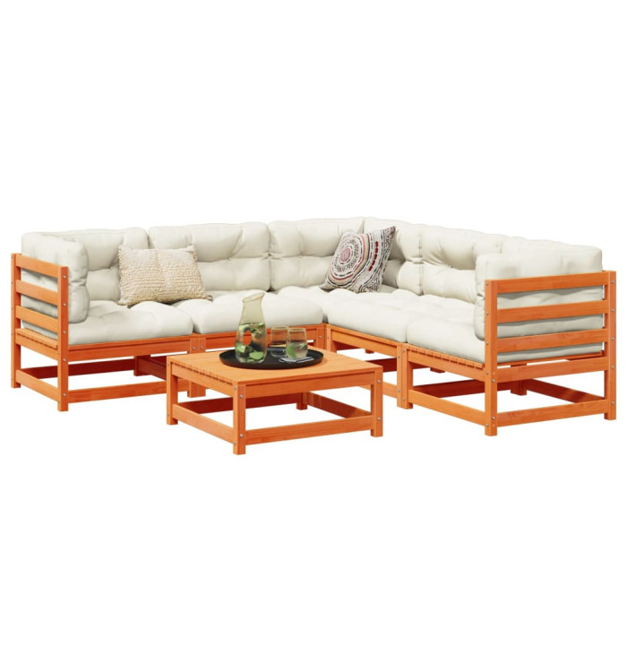 Salon de jardin 6 pcs cire marron bois de pin massif | Mobilier & Déco