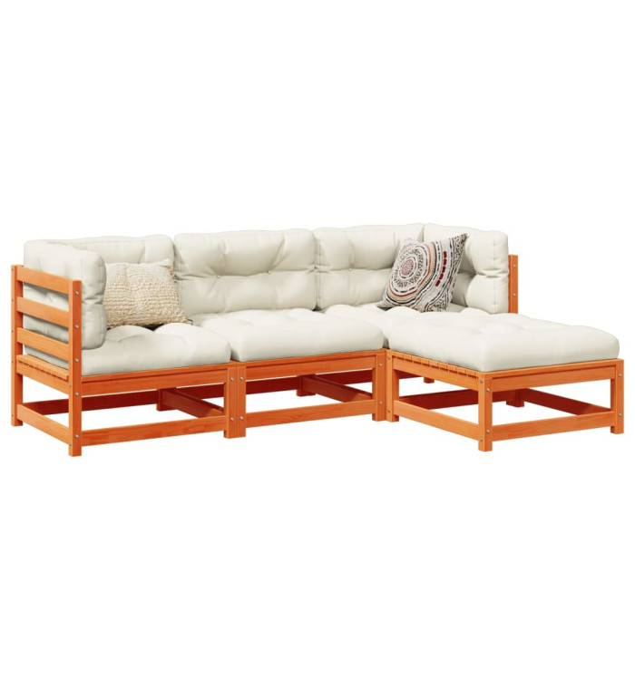 Salon de jardin 4 pcs cire marron bois de pin massif | Mobilier & Déco