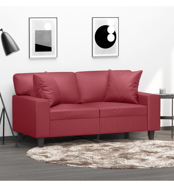 Canapé 2 places avec oreillers bordeaux 120 cm similicuir | Mobilier & Déco