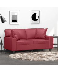 Canapé 2 places avec oreillers bordeaux 120 cm similicuir | Mobilier & Déco
