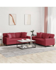 Ensemble de canapés 2 pcs et coussins rouge bordeaux similicuir | Mobilier & Déco