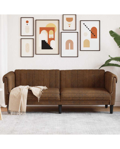 Canapé à 3 places marron similicuir daim | Mobilier & Déco