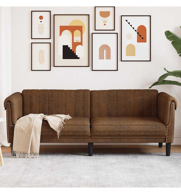 Canapé à 3 places marron similicuir daim | Mobilier & Déco