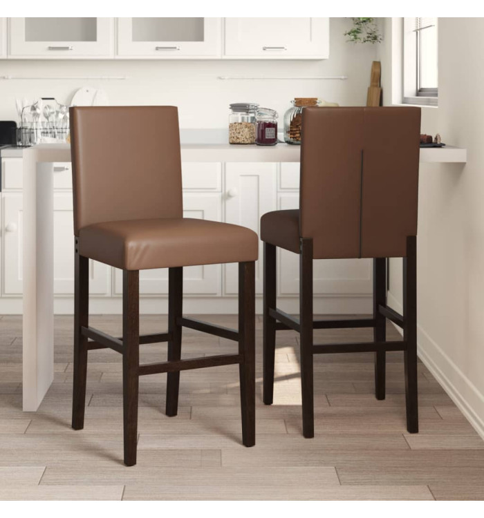 Chaises de bar lot de 2 bois massif d'hévéa et similicuir | Mobilier & Déco