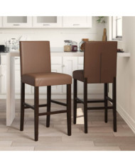 Chaises de bar lot de 2 bois massif d'hévéa et similicuir | Mobilier & Déco