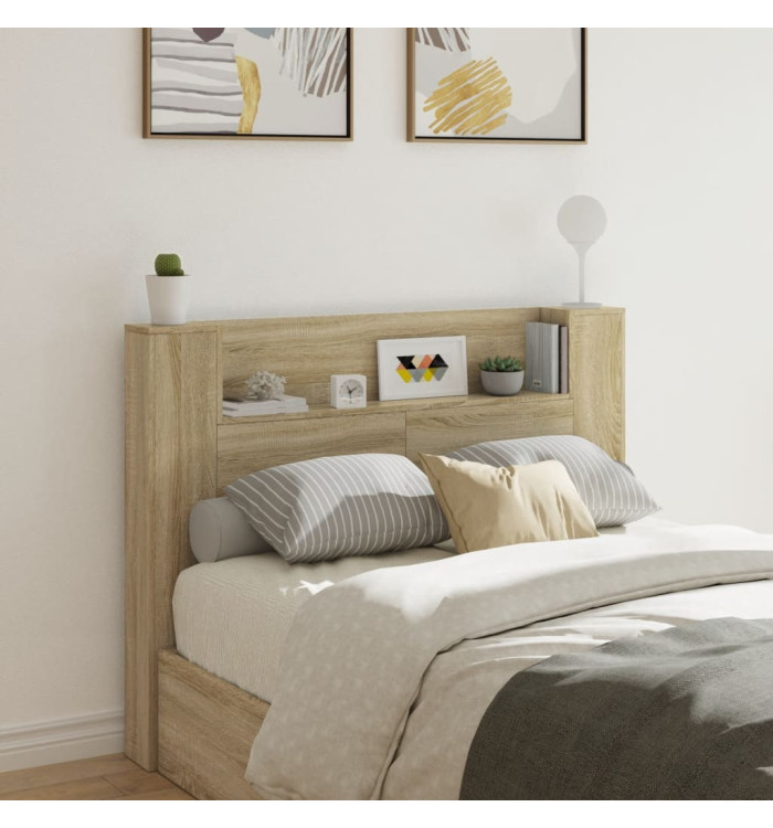 Armoire tête de lit avec LED chêne sonoma 140x16,5x103,5 cm | Mobilier & Déco