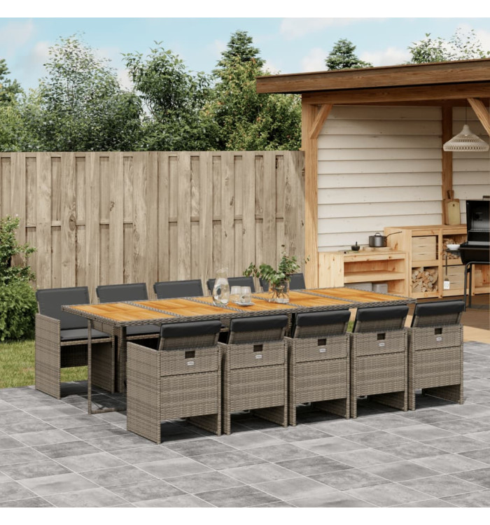 Ensemble à manger de jardin 11pcs avec coussins gris poly rotin | Mobilier & Déco