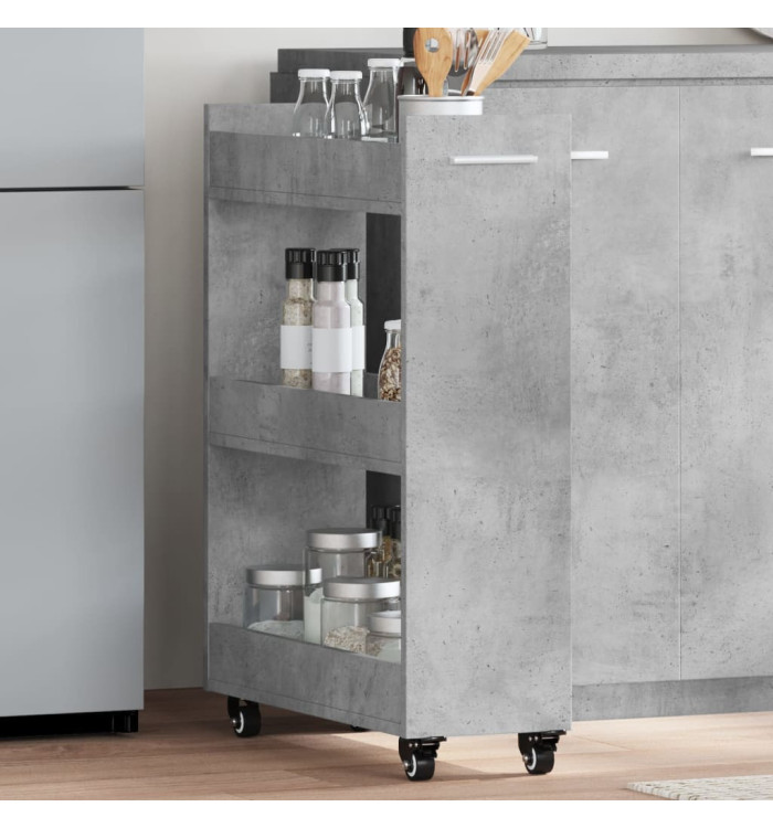 Armoire avec roues gris béton 60x22x79 cm bois d'ingénierie | Mobilier & Déco